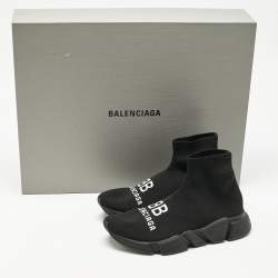 Pre Owned Balenciaga Black Knit Fabric Speed Trainer Sneakers Size 39