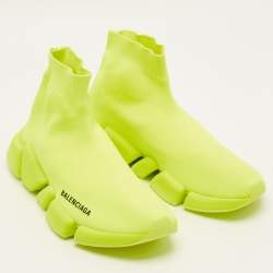 Pre Owned Balenciaga Neon Yellow Knit Fabric Speed 2.0 Sneakers Size 38