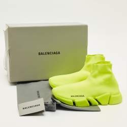 Pre Owned Balenciaga Neon Yellow Knit Fabric Speed 2.0 Sneakers Size 38