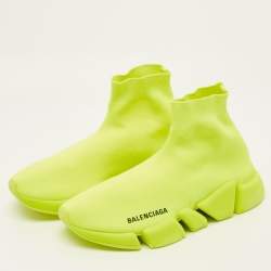 Pre Owned Balenciaga Neon Yellow Knit Fabric Speed 2.0 Sneakers Size 38