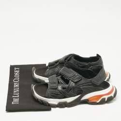 Pre Owned Balenciaga Black Faux Leather and Rubber Track Flat Sandals Size 39