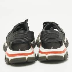 Pre Owned Balenciaga Black Faux Leather and Rubber Track Flat Sandals Size 39