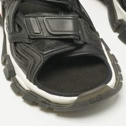 Pre Owned Balenciaga Black Faux Leather and Rubber Track Flat Sandals Size 39