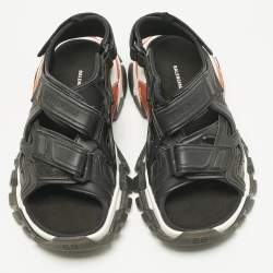 Pre Owned Balenciaga Black Faux Leather and Rubber Track Flat Sandals Size 39