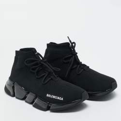 Pre Owned Balenciaga Black Knit Fabric speed 2.0 High Top Sneakers Size 40