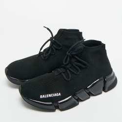 Pre Owned Balenciaga Black Knit Fabric speed 2.0 High Top Sneakers Size 40