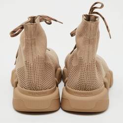 Pre Owned Balenciaga Beige Knit Fabric Speed 2.0 Lace Up High Top Sneakers Size 45