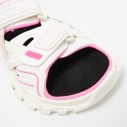 Pre Owned Balenciaga Track Size 38 White/Pink Faux Leather and Rubber Flat Sandals