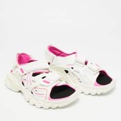 Pre Owned Balenciaga Track Size 38 White/Pink Faux Leather and Rubber Flat Sandals