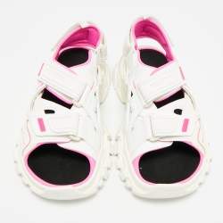 Pre Owned Balenciaga Track Size 38 White/Pink Faux Leather and Rubber Flat Sandals