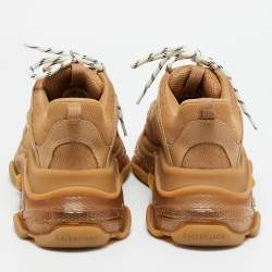 Pre Owned Balenciaga Triple S Size 42 Brown Faux Leather and Mesh Lace Up Sneakers
