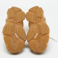 Pre Owned Balenciaga Triple S Size 42 Brown Faux Leather and Mesh Lace Up Sneakers