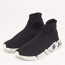 Pre Owned Balenciaga Speed Trainer Size 41 Black Knit Fabric High Top Sneakers