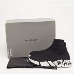 Pre Owned Balenciaga Speed Trainer Size 41 Black Knit Fabric High Top Sneakers