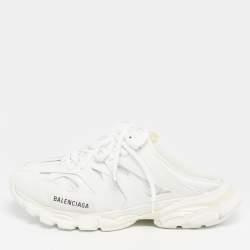 Pre Owned Balenciaga Track Size 41 White Faux Leather and Mesh Mule Sneakers