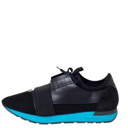 Balenciaga Black Mesh, Suede And Leather Race Runner Sneakers Size 46