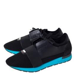 Balenciaga Black Mesh, Suede And Leather Race Runner Sneakers Size 46