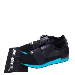 Balenciaga Black Mesh, Suede And Leather Race Runner Sneakers Size 46
