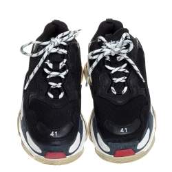 مملوكة مسبقًا حذاء رياضي بالنسياغا تريبل أس نعل سميك جلد وشبك أسود مقاس 41