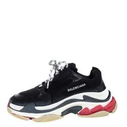 مملوكة مسبقًا حذاء رياضي بالنسياغا تريبل أس نعل سميك جلد وشبك أسود مقاس 41