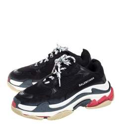 مملوكة مسبقًا حذاء رياضي بالنسياغا تريبل أس نعل سميك جلد وشبك أسود مقاس 41