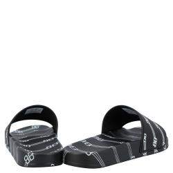 Pre Owned Balenciaga Black Logo Pool Slides Size EU 42
