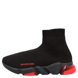 Pre Owned Balenciaga Black/Red Speed Clear Sole Sneakers Size EU 40