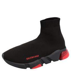 Pre Owned Balenciaga Black/Red Speed Clear Sole Sneakers Size EU 45