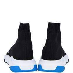 Pre Owned Balenciaga Black/White/Blue Knit Speed Sneakers Size EU 42