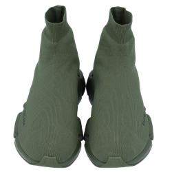 Pre Owned Balenciaga Green Knit Speed Sneakers Size EU 42