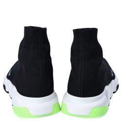 Pre Owned Balenciaga Black/White/Green Knit Speed Sneakers Size EU 44