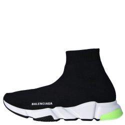 Pre Owned Balenciaga Black/White/Green Knit Speed Sneakers Size EU 44