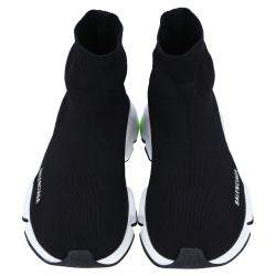 Pre Owned Balenciaga Black/White/Green Knit Speed Sneakers Size EU 44