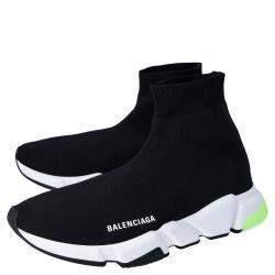 Pre Owned Balenciaga Black/White/Green Knit Speed Sneakers Size EU 44