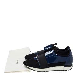 مملوكة مسبقًا Balenciaga Black/Blue Patent Leather And Mesh Race Runner Lace Up Sneakers Size 43