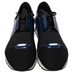 مملوكة مسبقًا Balenciaga Black/Blue Patent Leather And Mesh Race Runner Lace Up Sneakers Size 43