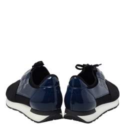 مملوكة مسبقًا Balenciaga Black/Blue Patent Leather And Mesh Race Runner Lace Up Sneakers Size 43