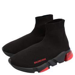 مملوكة مسبقًا Balenciaga Black/Red Speed Clear Sole Sneakers Size EU 41