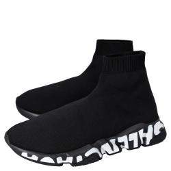 Pre Owned Balenciaga Black Knit Speed Graffiti Sneakers Size EU 44