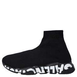 Pre Owned Balenciaga Black Knit Speed Graffiti Sneakers Size EU 44