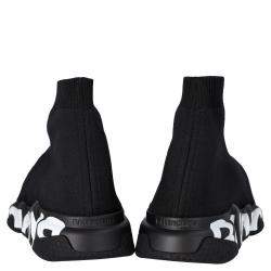 Pre Owned Balenciaga Black Knit Speed Graffiti Sneakers Size EU 44