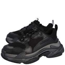 Pre Owned Balenciaga Black Leather and Mesh Triple S Sneakers Size EU 42