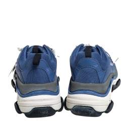 Pre Owned حذاء رياضي بالنسياغا تريبل إس جلد وشبكة أبيض/أزرق بعنق منخفض مقاس 43