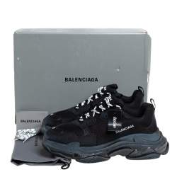 Pre Owned Balenciaga Black Mesh And Leather Triple S Sneakers Size 45