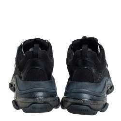 Pre Owned Balenciaga Black Mesh And Leather Triple S Sneakers Size 45