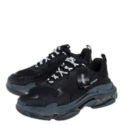 Pre Owned Balenciaga Black Mesh And Leather Triple S Sneakers Size 45