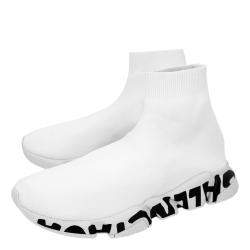 Pre Owned Balenciaga White Speed Graffiti Trainers EU 45