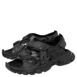 Pre Owned Balenciaga Black Rubber And Leather Track Sandals Size 41