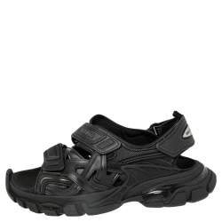 Pre Owned Balenciaga Black Rubber And Leather Track Sandals Size 41