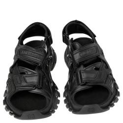 Pre Owned Balenciaga Black Rubber And Leather Track Sandals Size 41